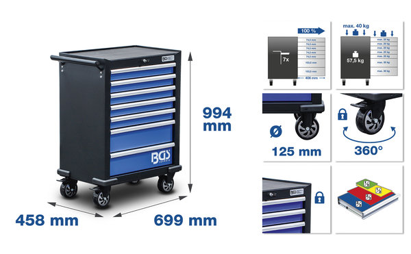 BGS 4207 Werkstattwagen blau + 7 Schubladen + 263 Werkzeuge