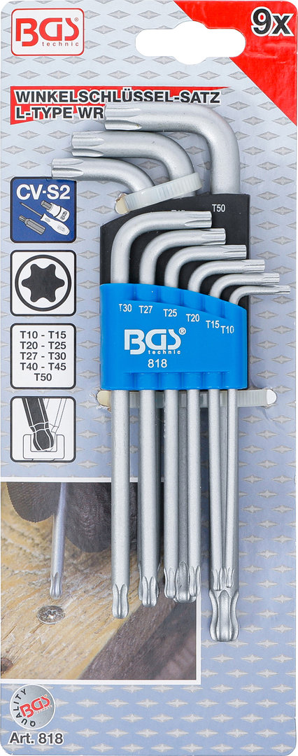 BGS 818 Winkelschlüssel-Satz T-Profil mit Kugelkopf 9-tlg. T10 - T50